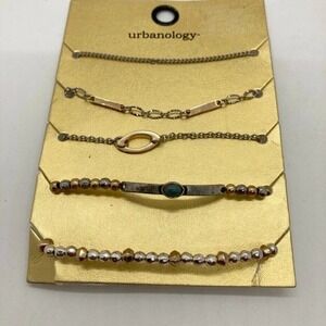 Urbanology 5pc Bracelet Set Gold Silver Tone Beaded Chain Fashion Jewelry New